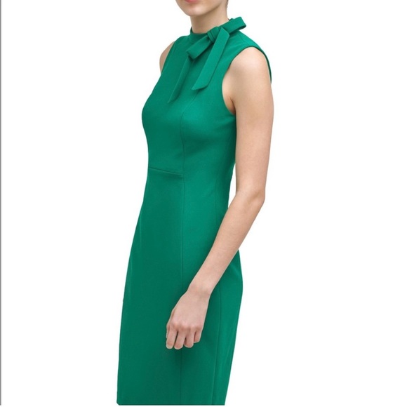 💚 NWT! Green CALVIN KLEIN Tie Neck Sleeveless Dress - Size 6 - Picture 4 of 10